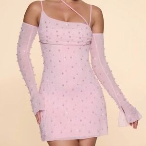 Oh Polly Pink Beaded Mini Dress
